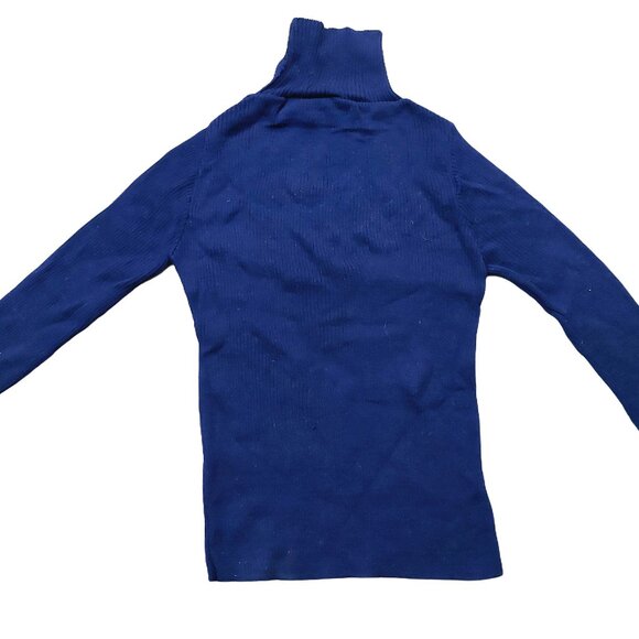 Vintage 1940s-1950s Navy Long Sleeve Ribbed Knit Turtleneck Sweater XS - Picture 7 of 8